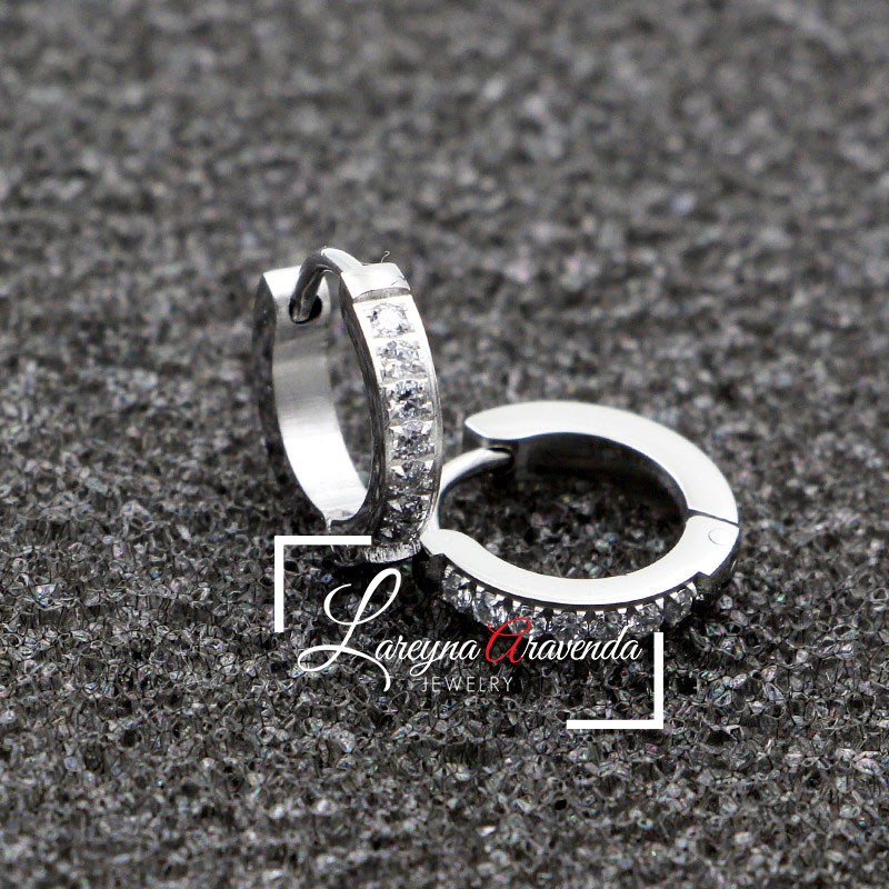 Anting Wanita Titanium Asli Model Roda Kristal Zircon AAA ET007