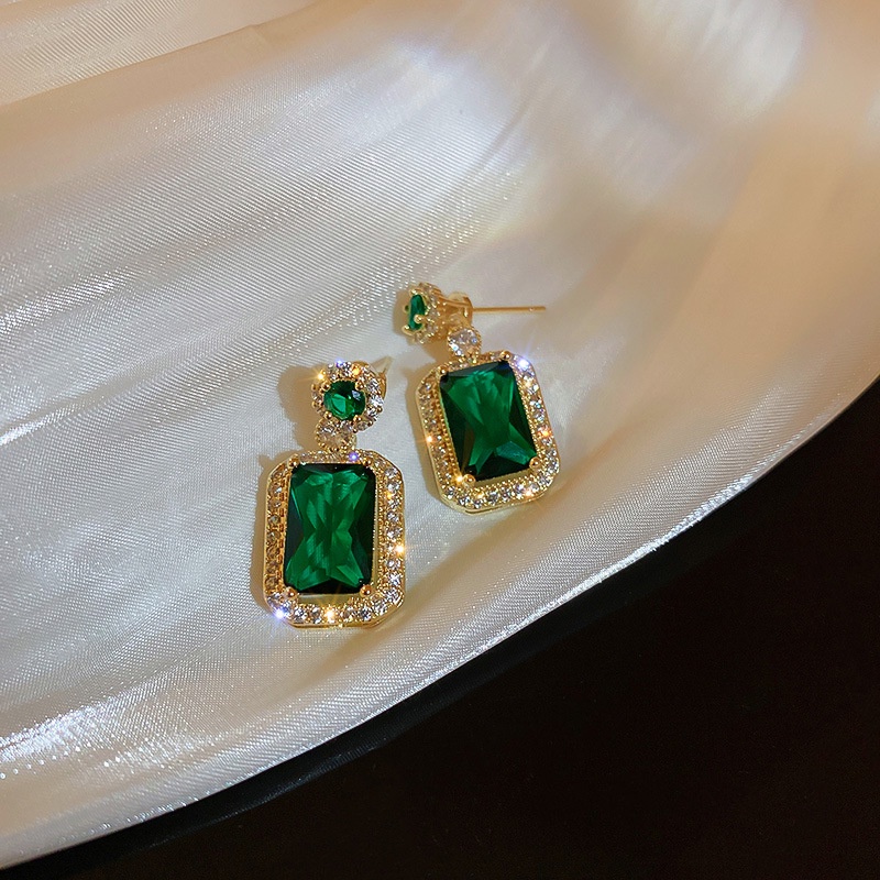 Kalung Emerald Kristal Geometris Anting Vintage Premium