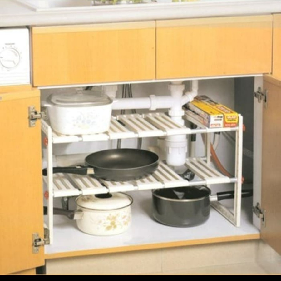 Rak kolong dapur wajan panci serbaguna bawah wastafel kitchen rack sink set dapur multifungsi piring