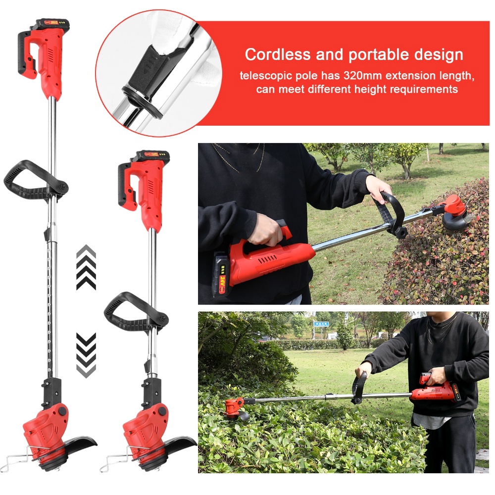 24V Mesin Potong Rumput Lawn Trimmer with Battery, Electric Lawn Mower, Battery-Powered Lawn Mower,Telescopic Handle