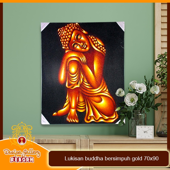 Lukisan Buddha bersimpuh gold 70 X 90