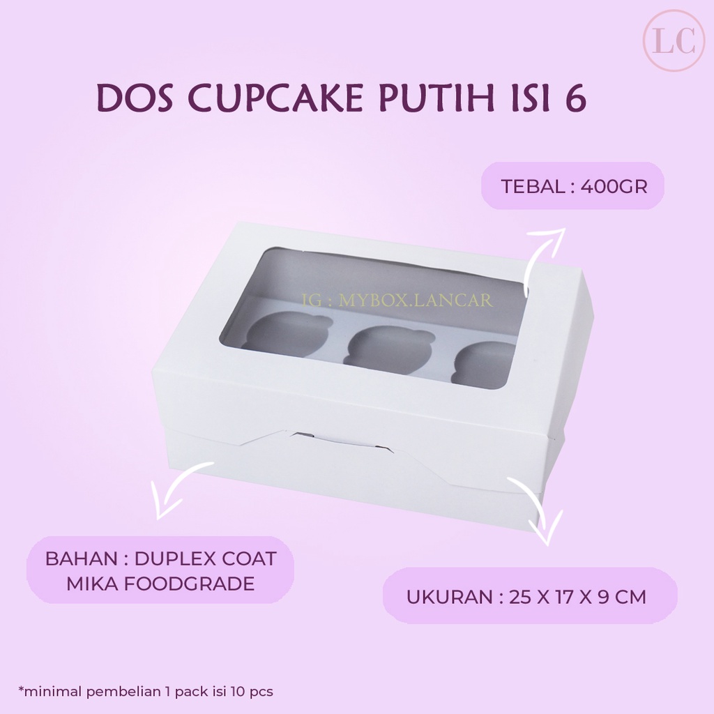 Jual (10 LEMBAR) BOX CUPCAKE ISI 6 DGN INNER DUS DOS HAMPERS CAKE TART