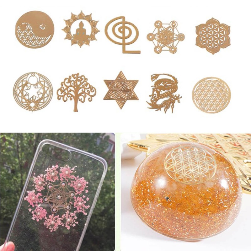 SIY  30Pc 7 Chakra Copper Energy Tower Orgonite Sticker Flower Life Tree Pyramid Epoxy Resin Fillings Material Jewelry Making