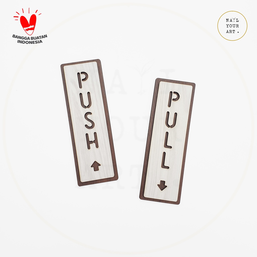 SIGN KAYU VINTAGE - PUSH PULL KOTAK - Signage Cafe / Rumah Untuk Pintu