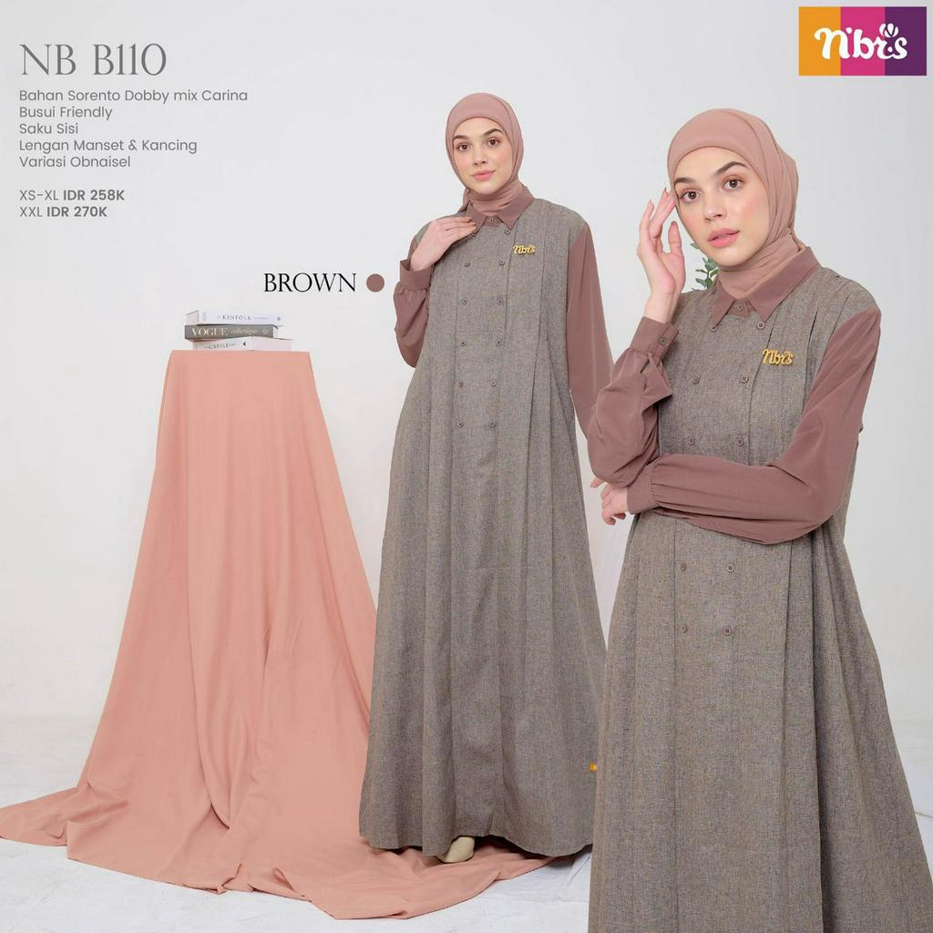 Nibras Gamis NB B110 Bahan Sorento Dobby Mix Carina Dress Fashion Muslimah Simpel by Nibras bisa COD