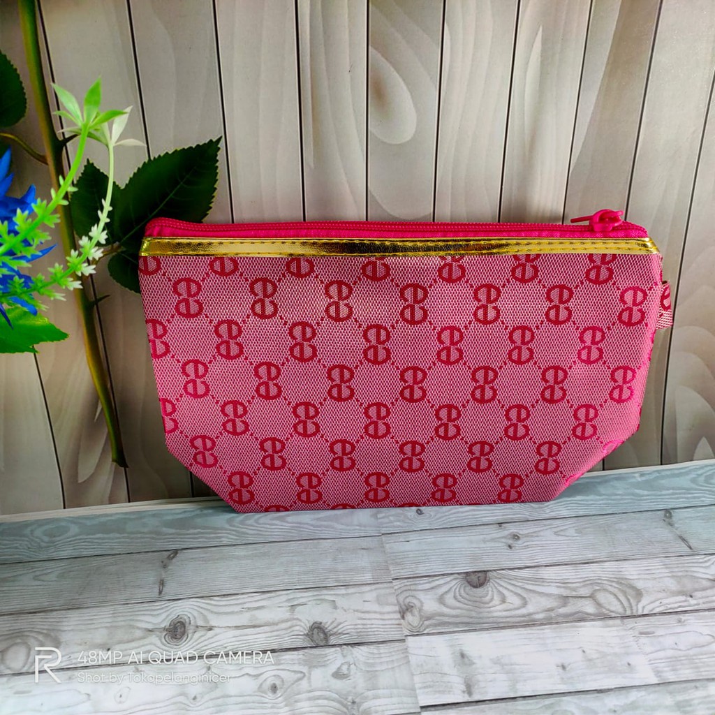 Dompet kosmetik simple travel cantik motif huruf korea Unik Tokopelanginicer