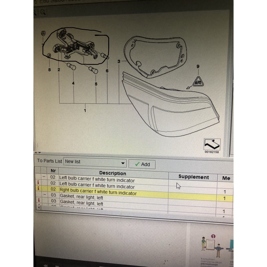 DUDUKAN LAMPU BELAKANG BMW E60 kanan