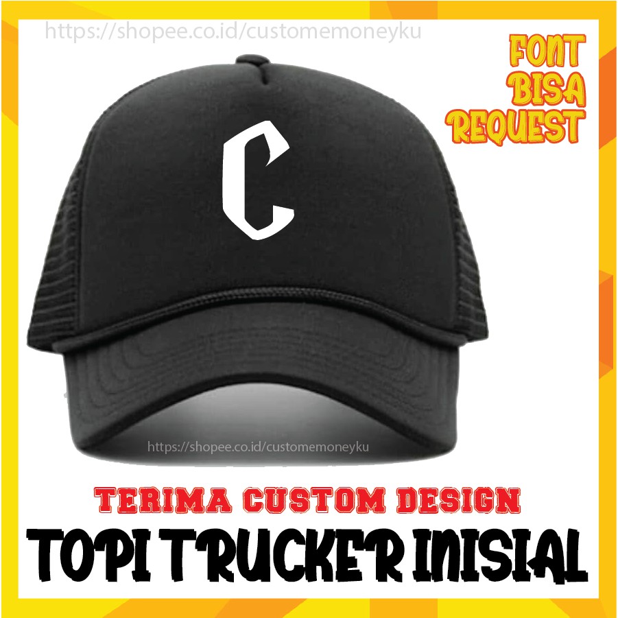 TOPI PRIA WANITA CETAK INISIAL HURUF C TOPI JARING TRUCKER - CUSTOM PREMIUM