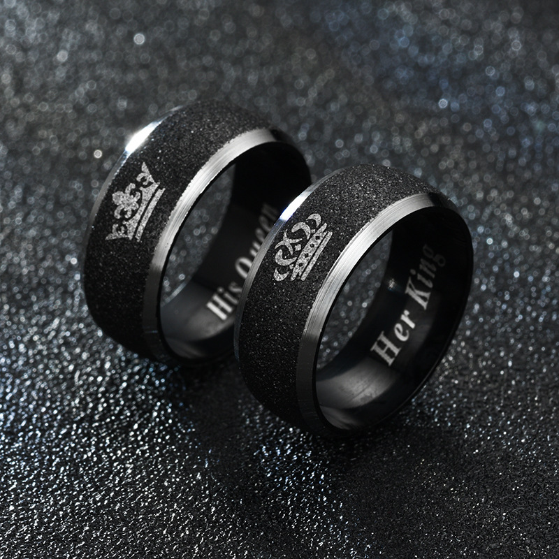 Cincin Bahan Stainless Steel Aksen Mutiara Warna Hitam Gaya Eropa Dan Amerika