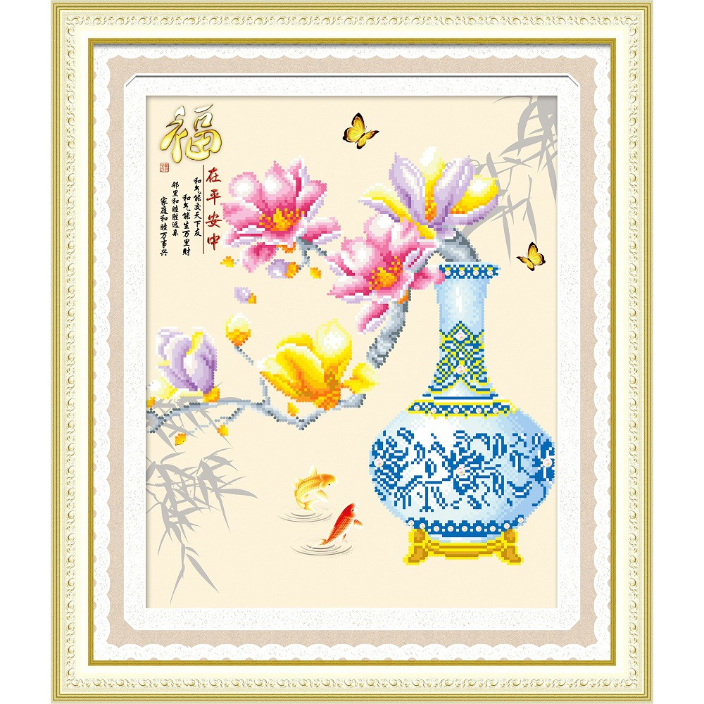 Paket DIY Craft Diamond Painting A9336 Vas Bunga Oriental Magnolia