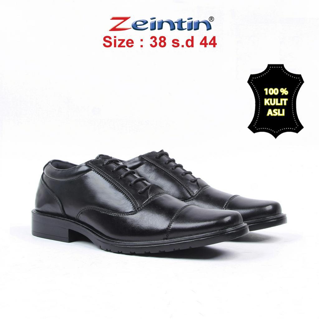 Zeintin - Sepatu Pantofel Pria Big Size Bahan Kulit Sapi Asli Hitam Mengkilap Terbaru Sepatu Pantofel Original Zeintin AJ