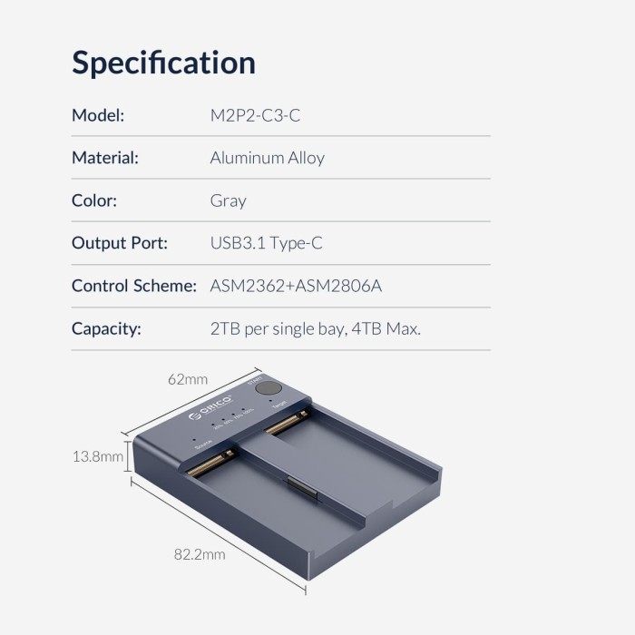 ORICO M2P2-C3-C NVME M.2 SSD Duplicator