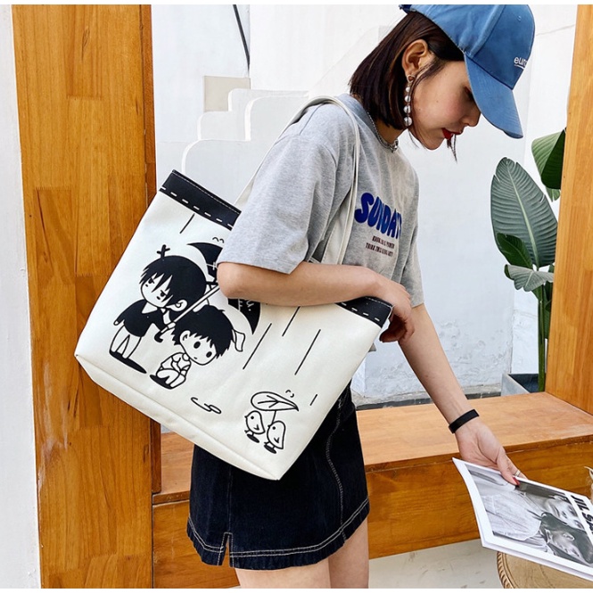 Tas Bahu Tote Bag Fashion Korea Japan Wanita Oxford Tas Kanvas Tebal Premium Motif Murah Tas Belanja Portabel Ponsel Makan Siang Tas Tas Ibu Membawa Tas Selempang Wanita Pria Kain Besar / Tas Satu Tangan / Tas Sekolah / Tas Jinjing / Tas Belanja IMPORT