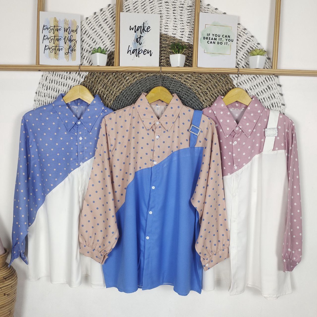 KEMEJA ROMPI JUMBO BIGSIZE MOTIF POLKADOT BIG SIZE ATASAN SUPER JUMBO OVERSIZE OOTD KOREA LD 110 120 130 140 150 COD