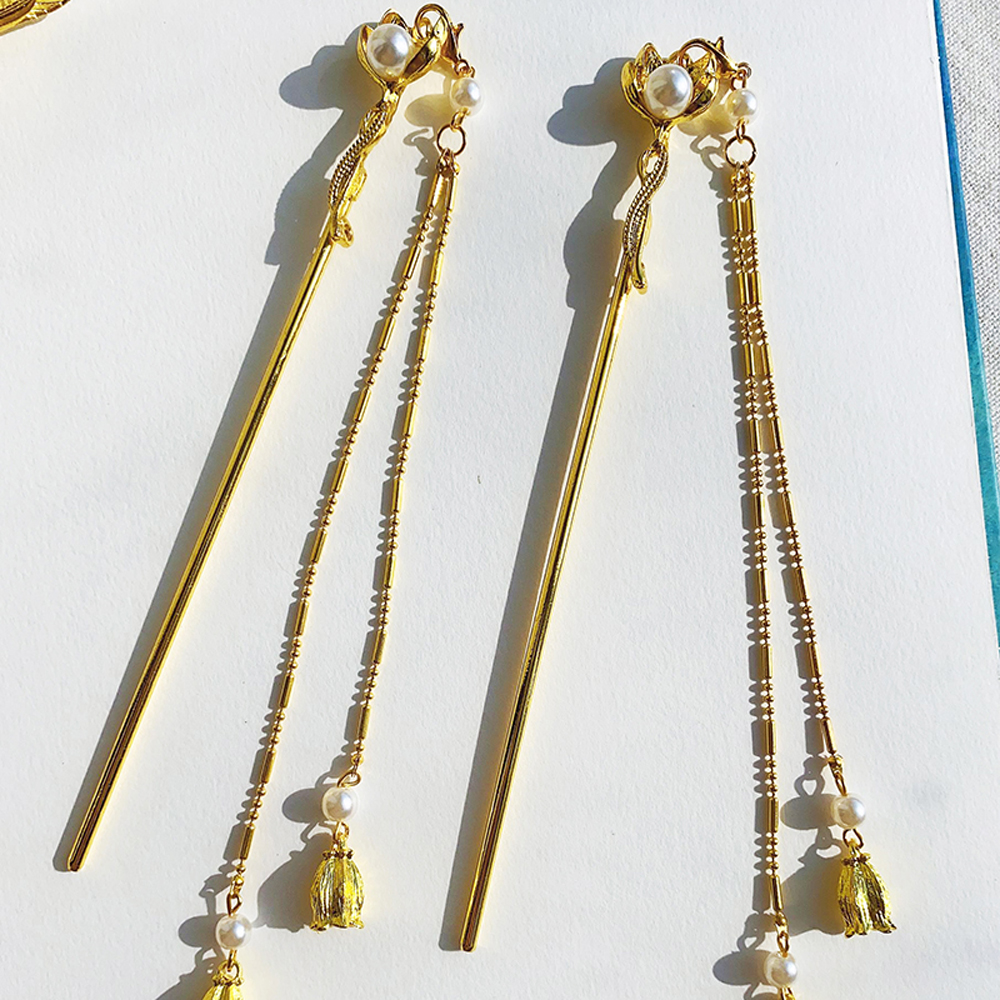 Needway  Chinese Magnolia Hair Pin Pearl Tassel Chopsticks Hair Chopsticks