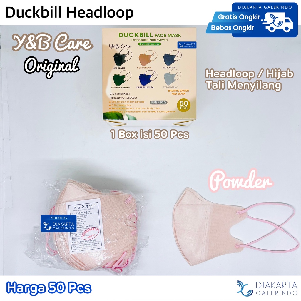 Masker Duckbill Headloop / Duckbill Hijab Mix Warna 1 Box isi 50 Pcs