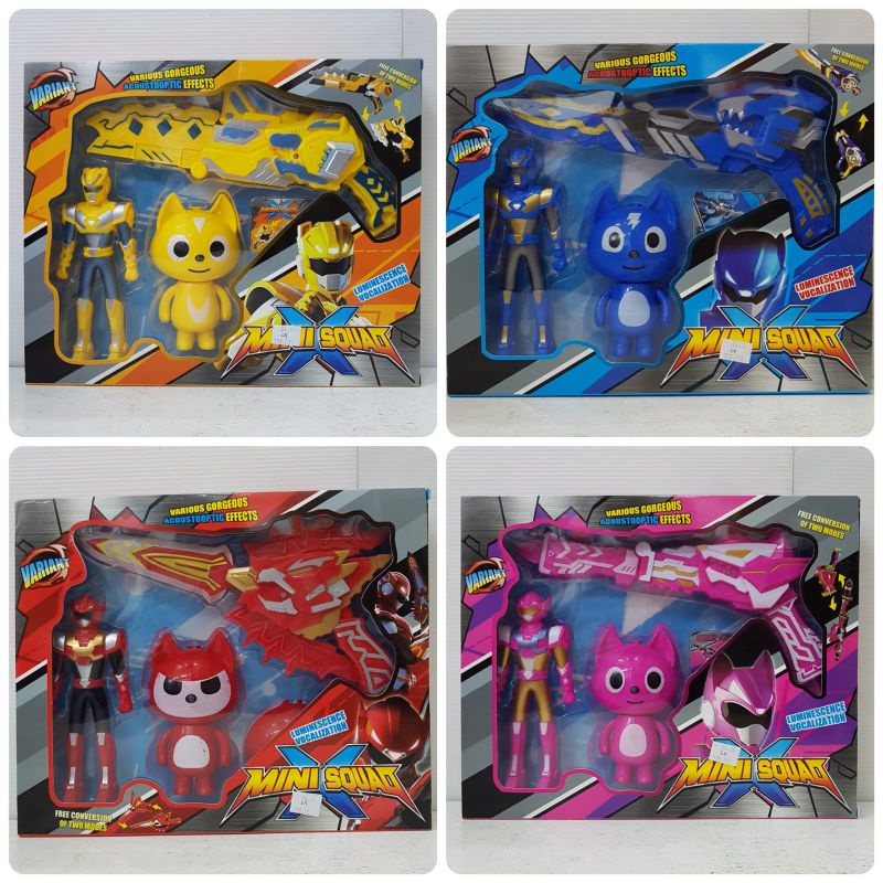 Mainan Senjata Pedang Mini Force Ranger + Maskot Boneka + Robot Mini Squad X
