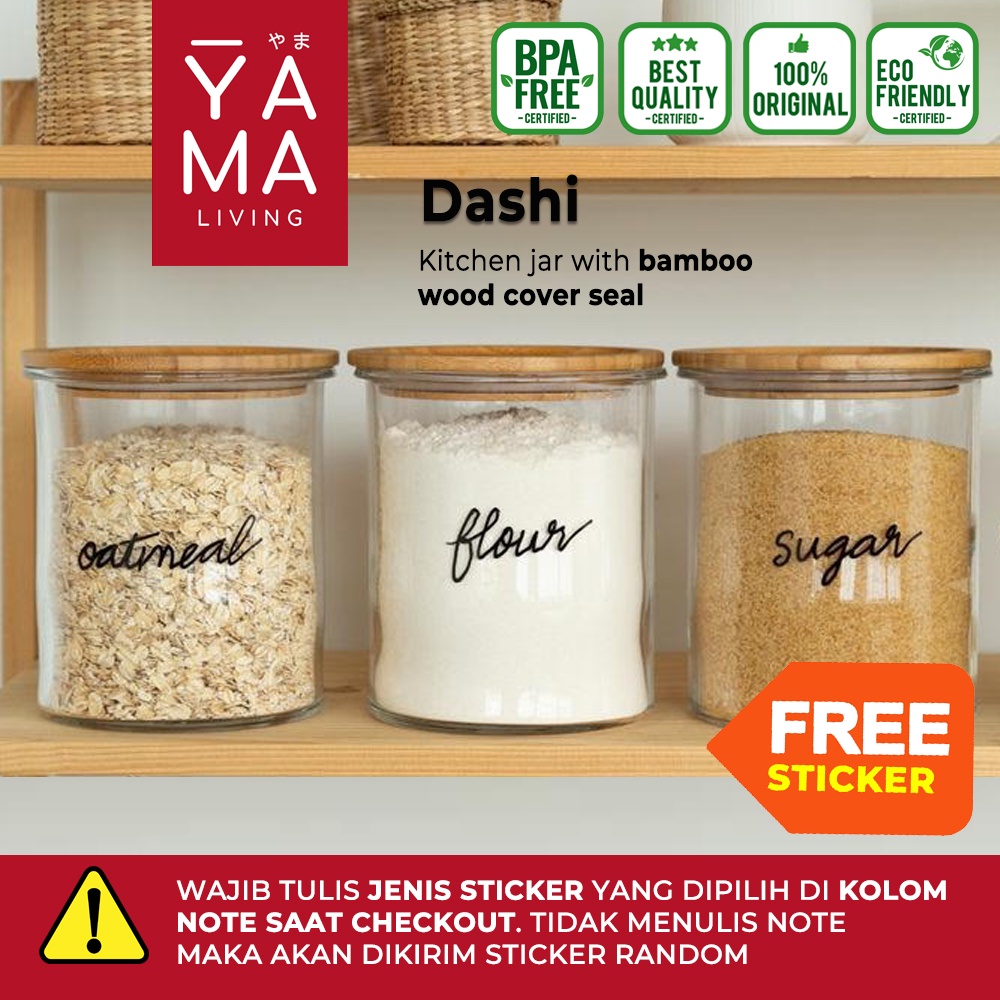 YAMA DASHI 500 ml Seasoning Bamboo Jar Toples Kedap Udara Kaca Tempat Bumbu Dapur Borosilicate Glass