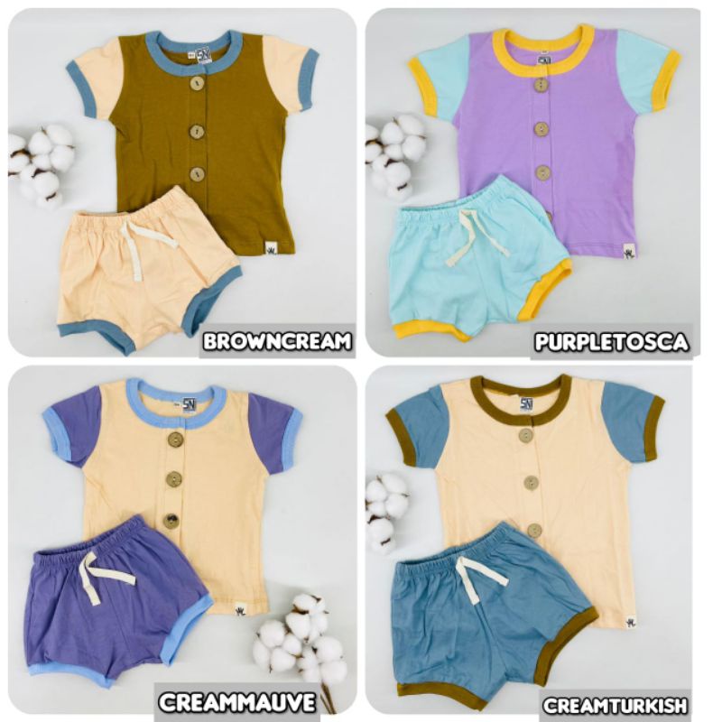 SET BEBE UNISEX SNI Label - Setelan Baju Pendek Bayi (Earth Series) Size 0 - 24 Month Bahan Kaos Adem