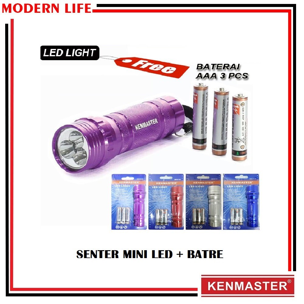 Senter Tangan LED Mini / Kenmaster Senter 3 LED + Baterai / LED Light / Lampu Mini LED