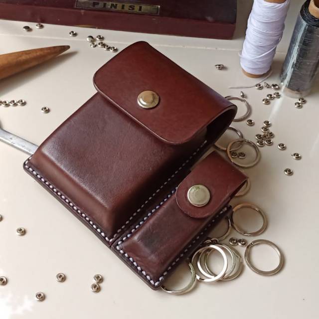 Tempat Rokok Plus Korek Tokai Bahan Kulit  Premium Jahit Tangan Manual