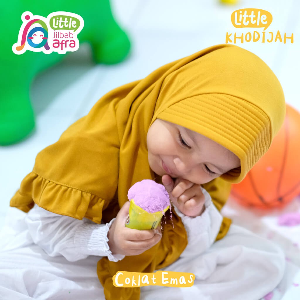 Jilbab Instan Anak Little Khodijah Coklat Emas - Little Jilbab Afra - Bahan Kaos, Adem &amp; Lembut