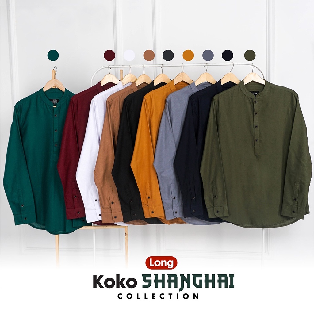 Sanscloth Kemeja Koko Polos Kerah Shanghai Lengan Panjang Pria - Kemeja Linen Shirt Casual Kerah San