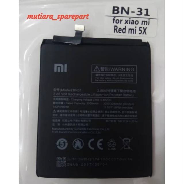 BATERAI XIAOMI REDMI NOTE 5A PRIME XIAOMI MI5X  BN31