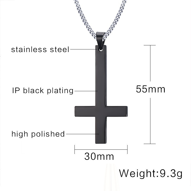 Male Black Plated St Peter's Inverted Cross Pendant Necklace for Men Stainless Steel Choker Crux de Sanctus Petrus Jewelry