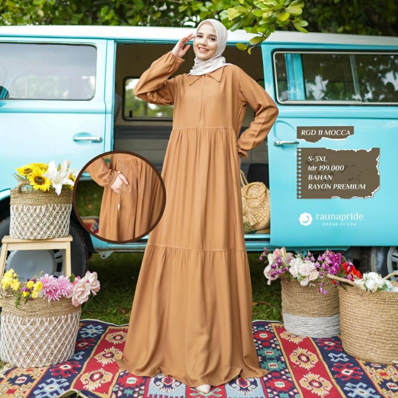 READY RGD 11 GAMIS RAUNA MOCCA BATA ARMY OLIVE HITAM PINK DRESS LENGAN PANJANG GAMIS RAYON PREMIUM