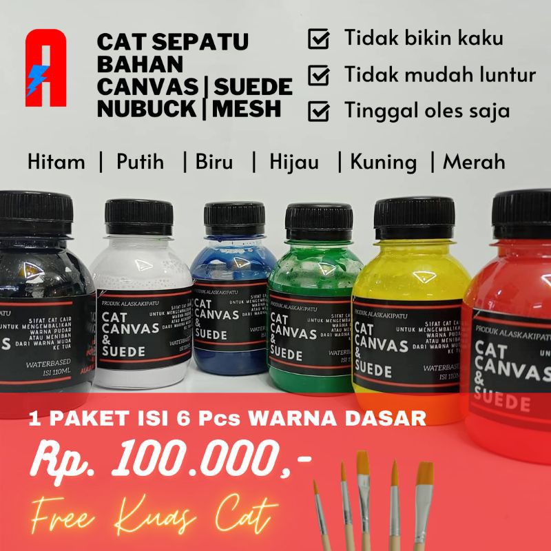 paket cat canvas suede sepatu 6 pc warna dasar