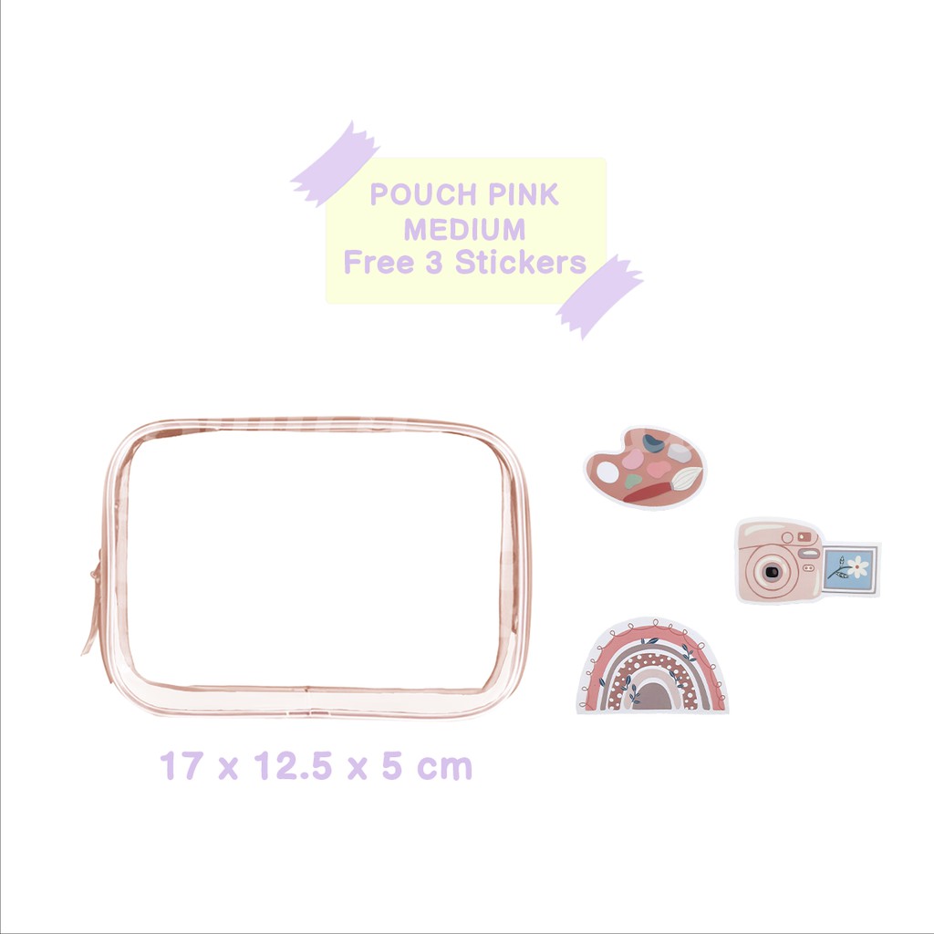 Shifra Pouch Tempat Kosmetik Mika Small Medium Large Pink dan Black (Free Stickers)