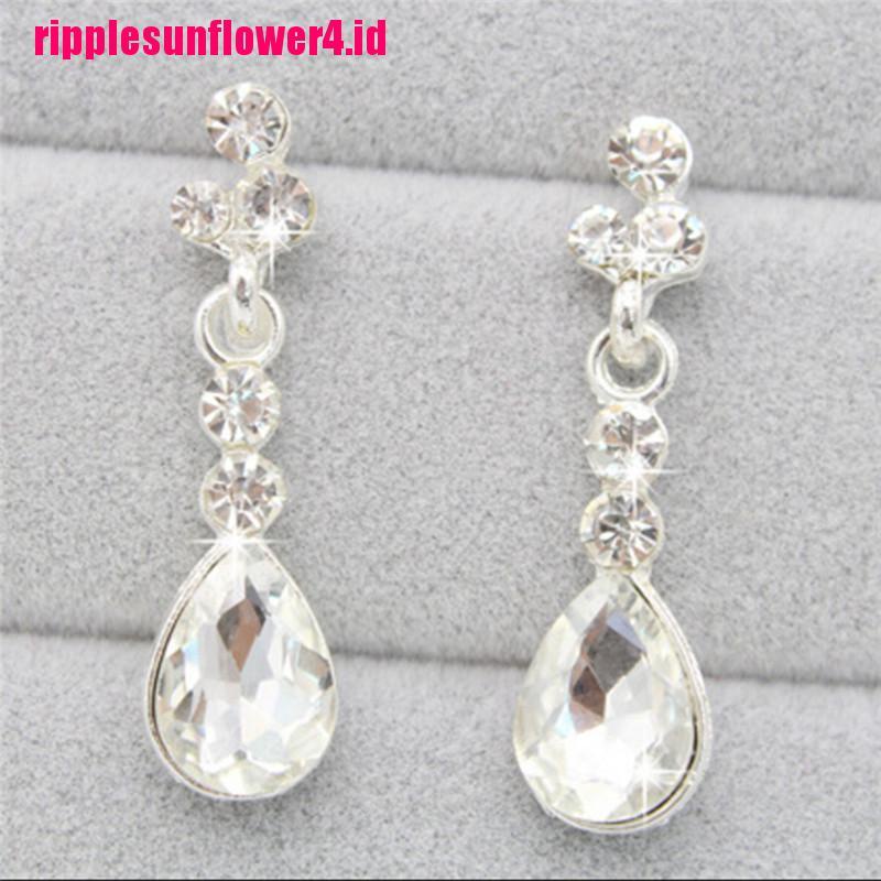 Kalung Anting Kristal Berlian Imitasi Warna Silver