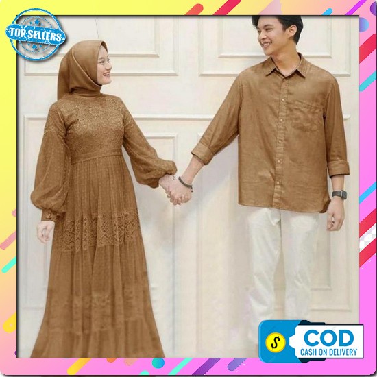 Fashion Muslim Baju Lebaran Sarimbit Laki2 Perempuan Coupl Cople Couple Kapele Pesta Wanita Pria Kel