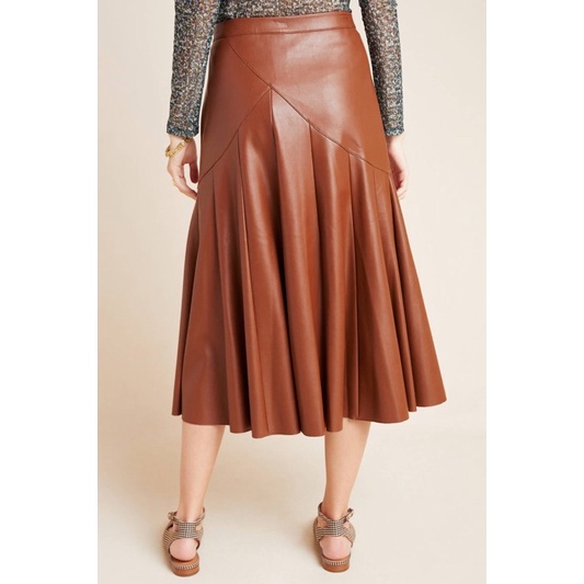 Skirt Leather Box Pleated Vintage / Rok kulit wanita