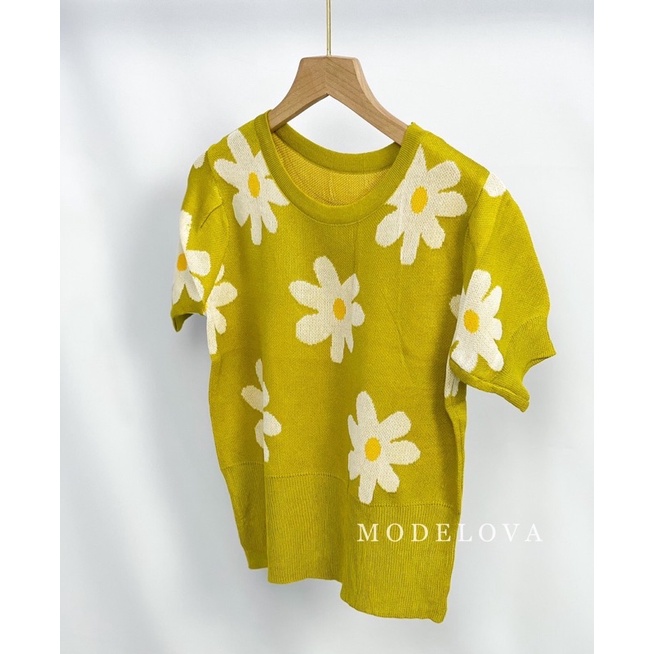 MDLV ~ 38211 Pdk Gloriosa Knit Top Atasan Rajut Atasan Premium Atasan Flower Blouse Import Blouse Premium Fashion Import