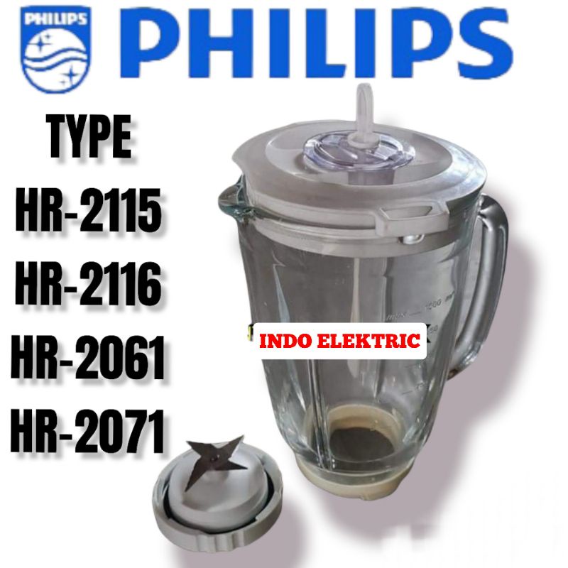 1SET GELAS JUS KACA +PISAU BLENDER PHILIPS HR-2115 2116 2061 2071