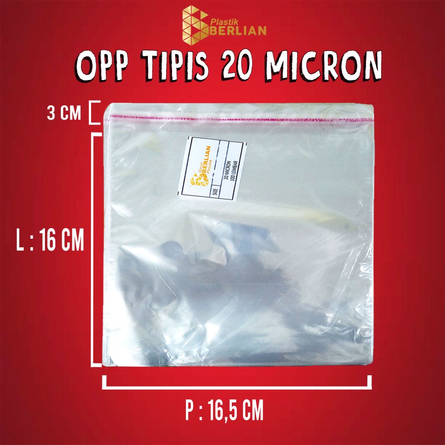 

16,5 x 16 cm Plastik OPP TIPIS (100 lbr) (lem/seal)