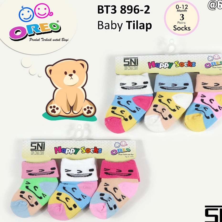 Kaos Kaki Bayi/Kaos Kaki Anak 3D Karakter/Kaos Kaki Oreo Anti Slip isi 3 (0-12 bln) Premium