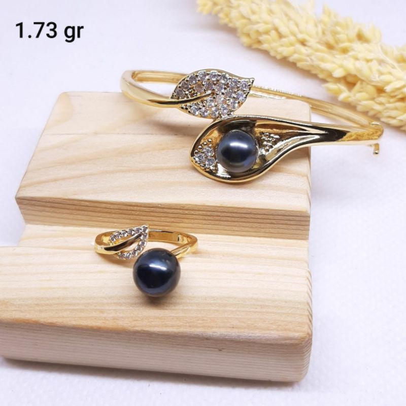 Set Mutiara Laut Hitam  | Set Rhodium  mutiara Lombok | Mutiara Laut Hitam