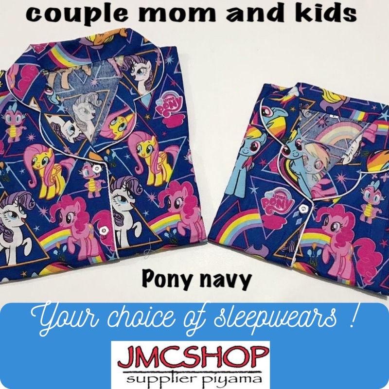 bajutidur Pony-NAVY bisa pasangan ibu anak keluarga / set piyama keluarga