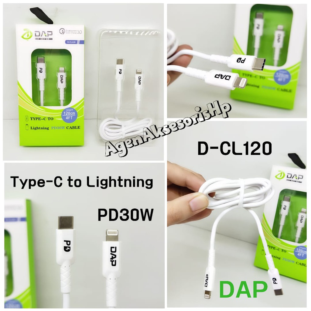 DAP D-CL120 Kabel Data Type-C to Lightning PD30W Cable 120cm QC3.0 3A Fast Data Cable