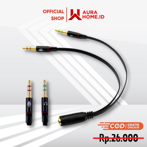 Splitter Audio Jack 3.5mm Female Dual 3.5mm Male (Mic+Hear) / Sambungan Splitter Kabel Jack Plug Aud
