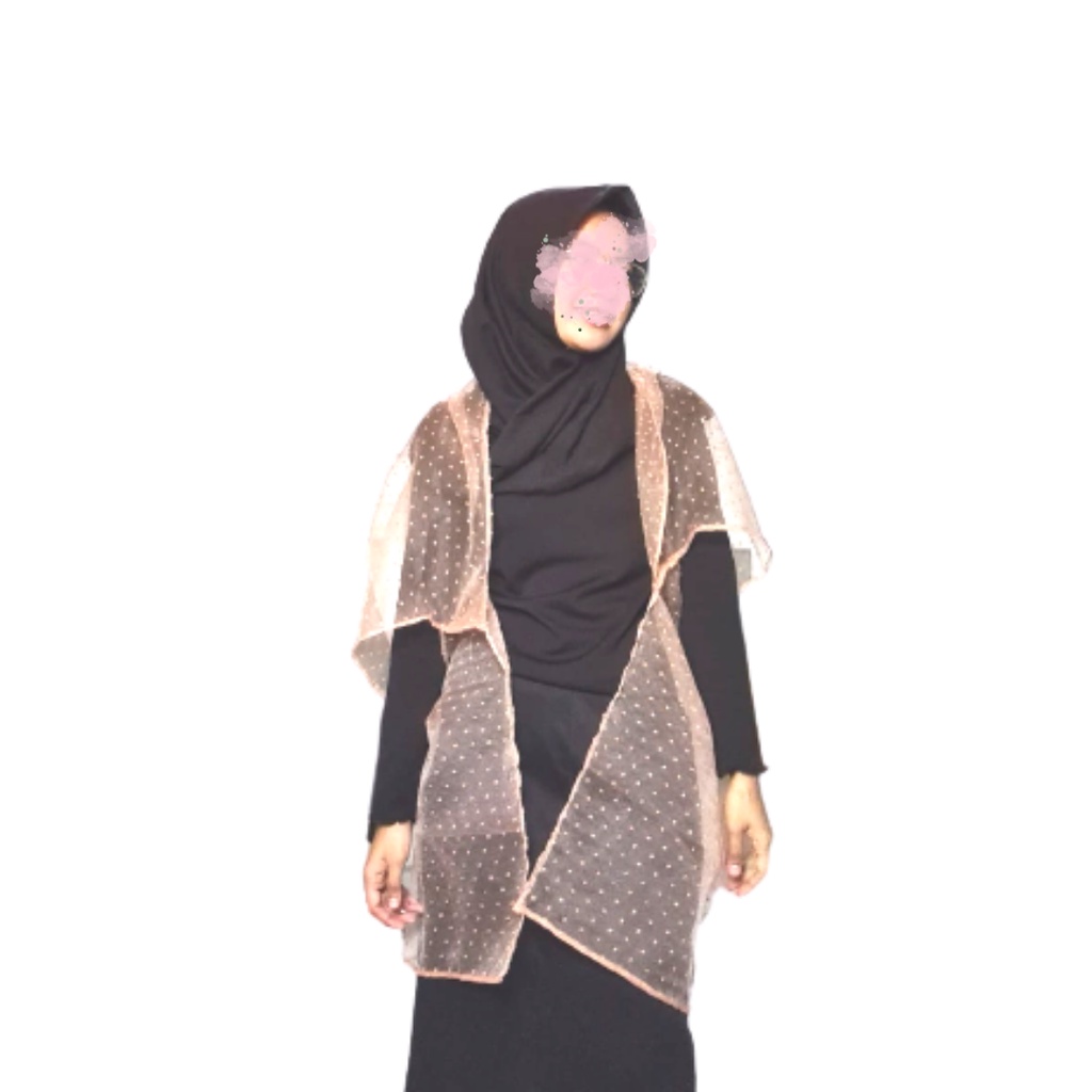 PROMO Outer Organza Tile Dot bulu rumbai Cardigan Muslimah OOTD tulle