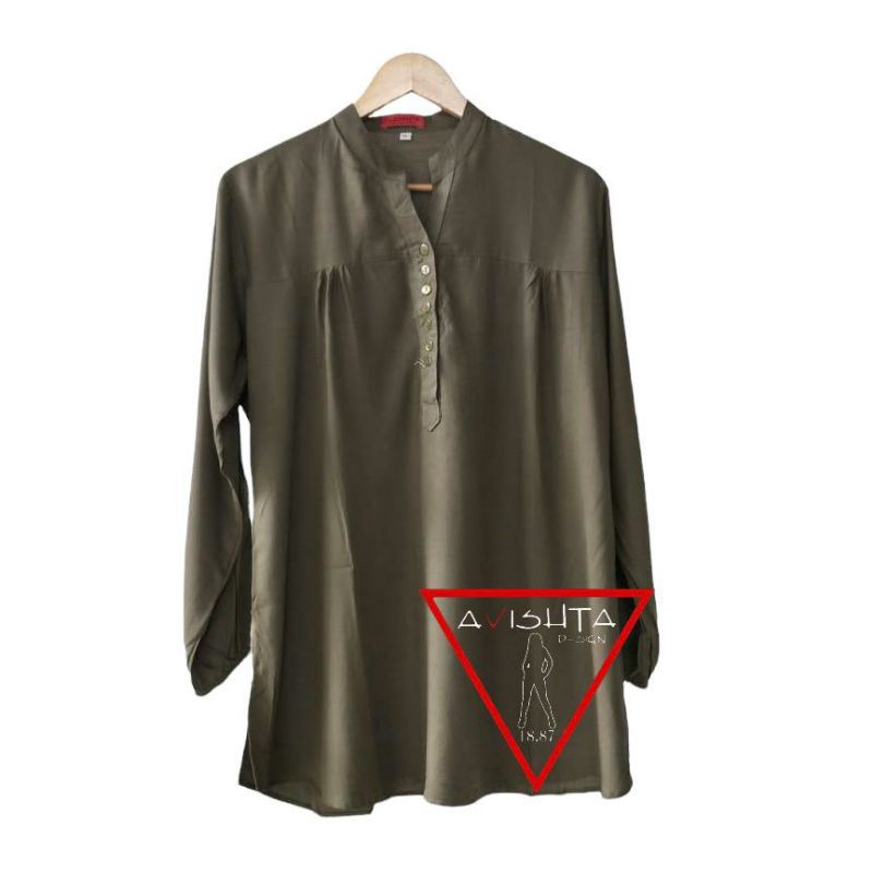 Blus polos rayon army Blouse polos rayon Blus polos jumbo lasenta by avishta Blouse Wanita Atasan Wa