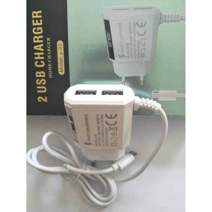 [A] TC Charger Casan XIAOMI ASUS LENOVO SAMSUNG OPPO VIVO 2 USB P-03   Grosir