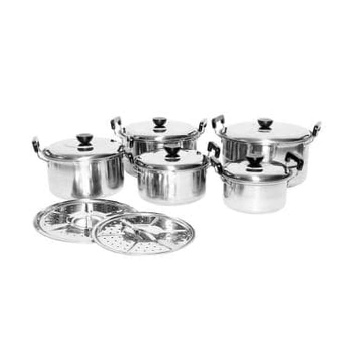 Panci Set Stainless Homelux With Langseng / Steamer 12 pcs