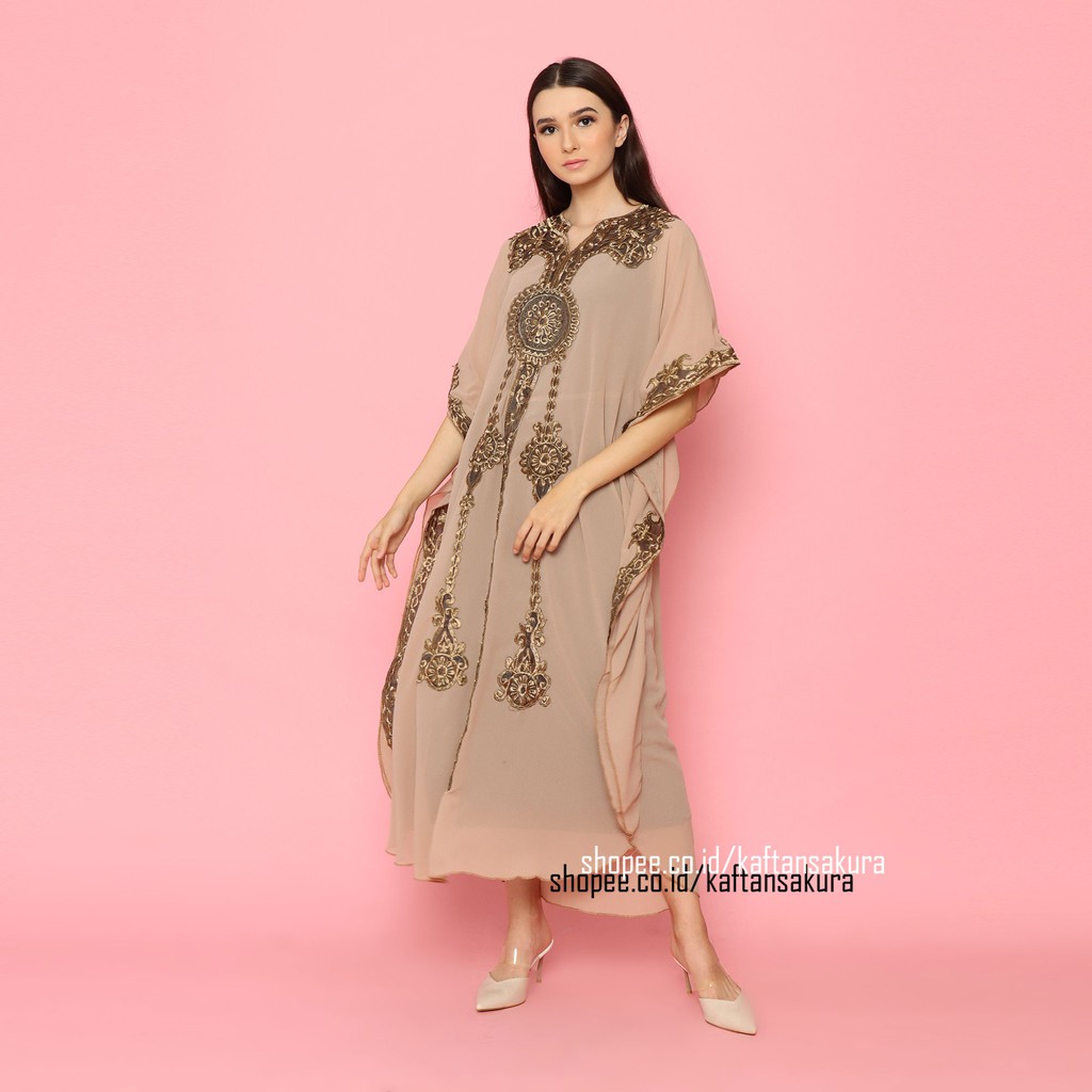 Kaftan bordir model antng warna ungu wanita modern lebaran 2021 murah untuk lebaran terbaru