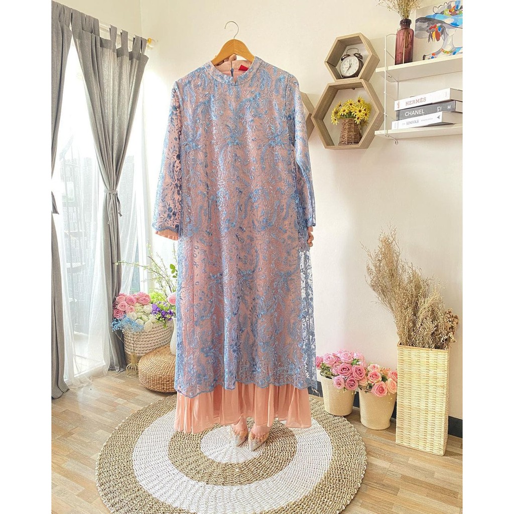 PROMO LONG GAMIS TULLE SPIDER KERUT TANGAN REMPEL