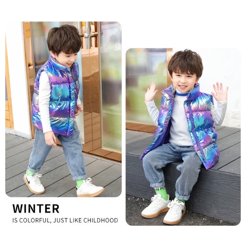 Kids padding vest winter rainbow rompi hangat anak musim dingin jaket atasan cowok cewek import gunung